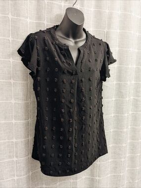 Women's Black Textured Dot Short Sleeve Top